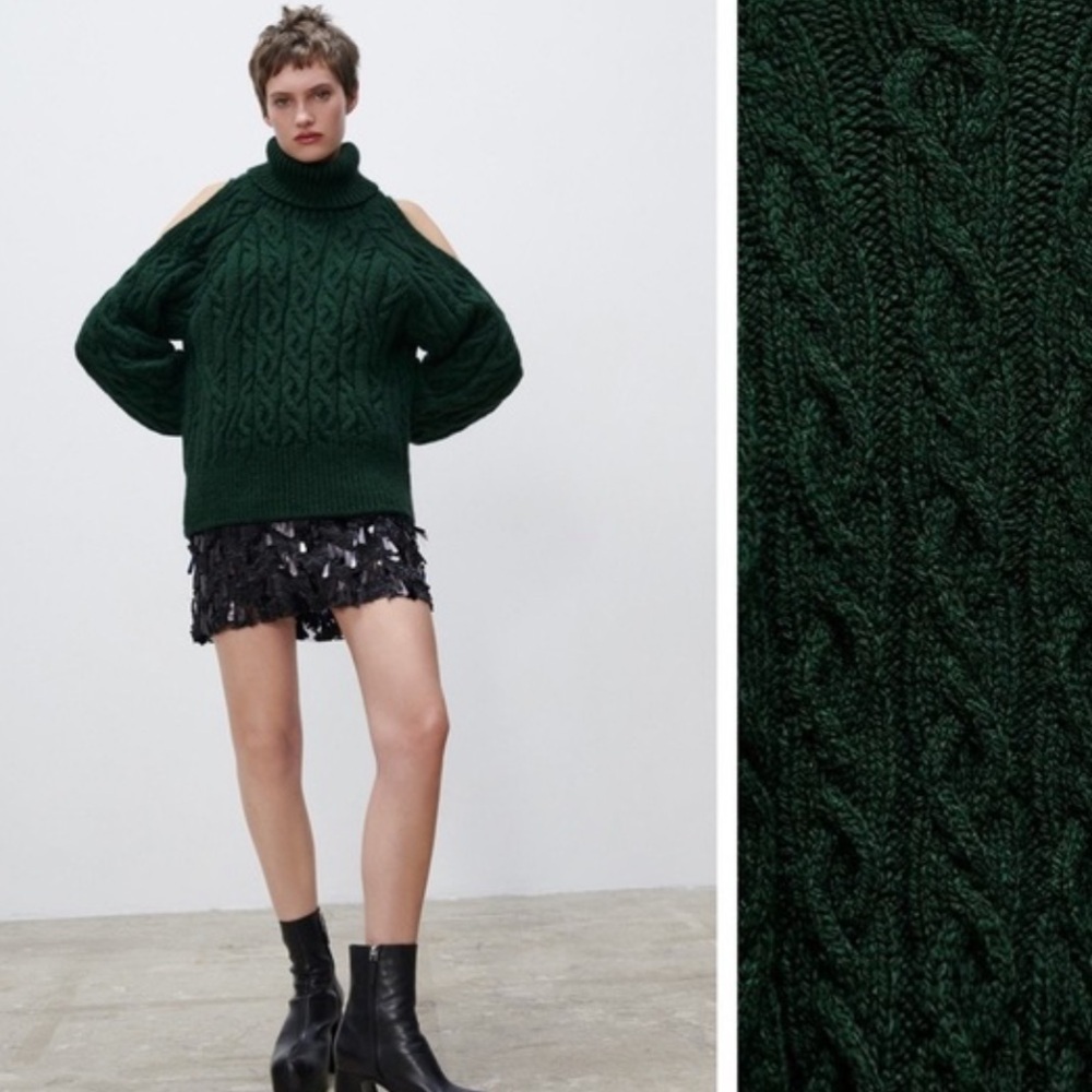 Zara Women's Dark Green Turtleneck Sweater